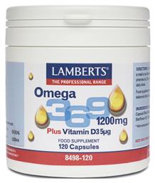 Omega 3 6 9 1200mg Plus Vitamin D3 5μg Ιχθυέλαιο, Έλαιο Βοράγου & Ελαιόλαδου 1200mg 120 κάψουλες Lamberts